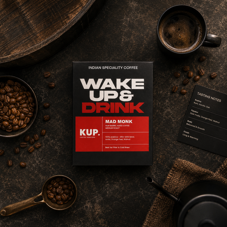 Mad Monk — rum barrel aged 100% Arabica, medium roast, by KUP Coffee Roasters